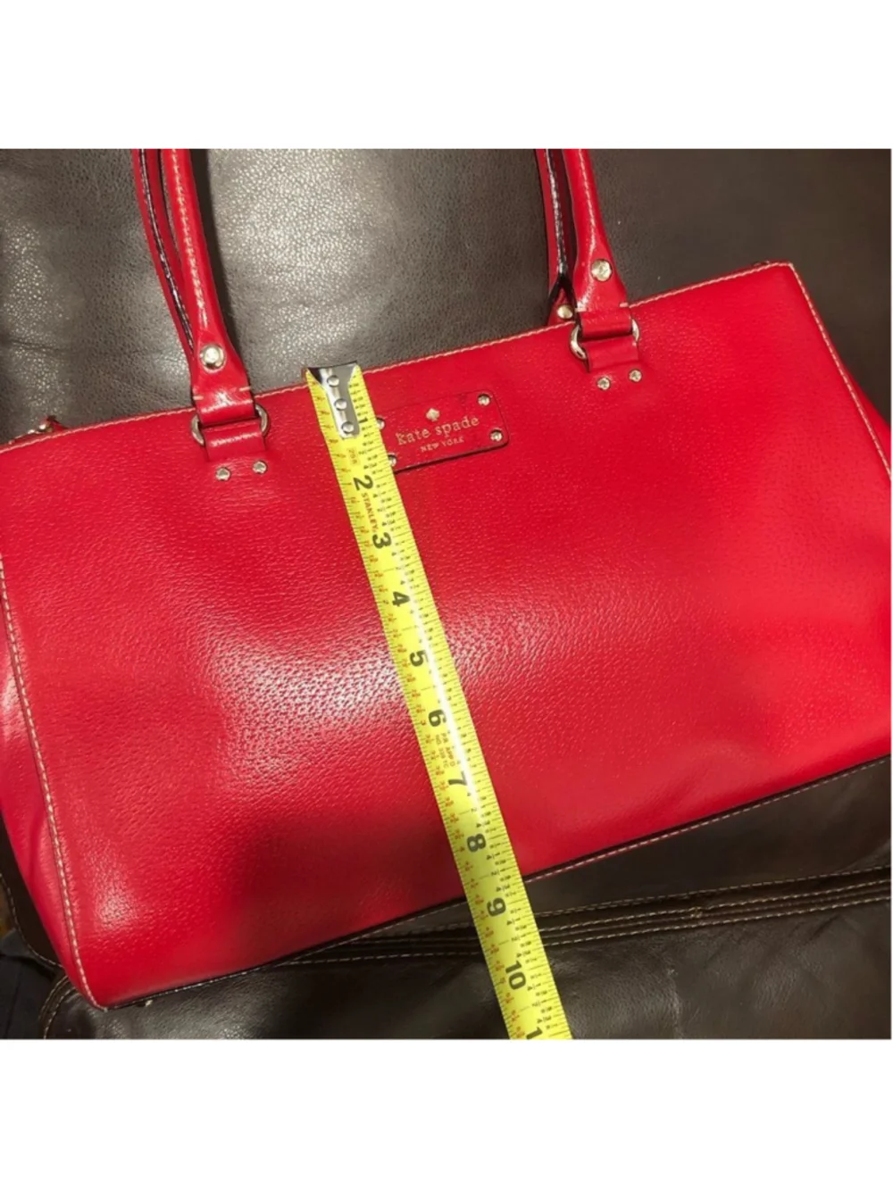 KATE SPADE Large Red Leather Tote Briefcase Shoulder Bag with Three Sections